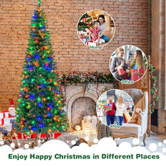 4.5/6.5/7.5 Feet Prelit Pencil Christmas Tree with 250 LED Lights