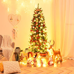 5/6/7 Feet PVC Hinged Pre-lit Artificial Fir Pencil Christmas Tree with 150 Lights