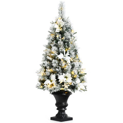 4 Feet Pre-lit Snowy Christmas Entrance Tree with White Berries and Flowers