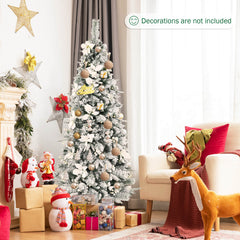 5/6/7/8 Feet Snow Flocked Christmas Tree with Berries and Poinsettia Flowers