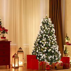 6/7.5/9 FT Pre-lit Snow Flocked Christmas Tree with Red Berries and 8 Lighting Modes
