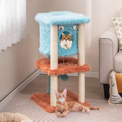 Cute Monster-Themed Cat Tower with Private Condo and Soft Long Plush
