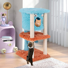 Cute Monster-Themed Cat Tower with Private Condo and Soft Long Plush