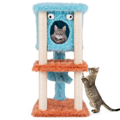 Cute Monster-Themed Cat Tower with Private Condo and Soft Long Plush