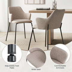 Dining Chairs Set of 2 with Curved Backrest, Wide Seat and Armrests