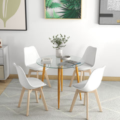 Round Glass Dining Table Leisure Coffee Table with Metal Legs