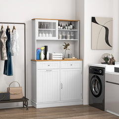 Double Tilt Out Trash Bin Cabinet with Hutch and Rubber Wood Countertop