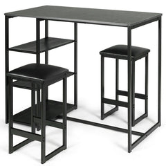3 Pieces Dining Set with Rectangular Faux Marble and 3 Metal Storage Shelves