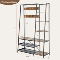 5-in-1 Entryway Hall Tree with Storage Bench with 9 Hooks