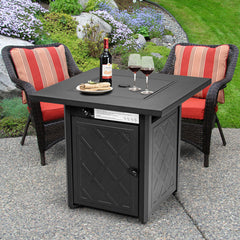 28 Inch Propane 50,000 BTU Patio Square Gas Fireplace with Lava Rock