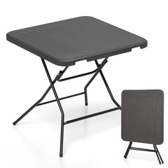 2.6FT Foldable Dining Table with Wood Grain HDPE Tabletop and Non-slip Foot Pads