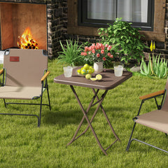 Folding Picnic Table with Rattan Grain HDPE Tabletop and Sturdy Metal Fame