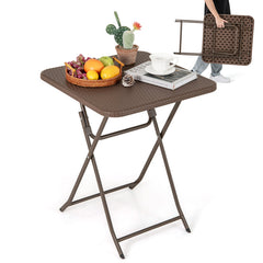 Folding Picnic Table with Rattan Grain HDPE Tabletop and Sturdy Metal Fame