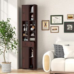 Freestanding Slim Bathroom Cabinet with Drawer and Adjustable Shelves