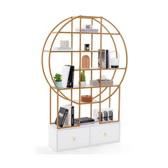 71 Inches 6-Tier Gold Bookshelf with 2 Storage Drawers