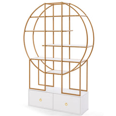 71 Inches 6-Tier Gold Bookshelf with 2 Storage Drawers