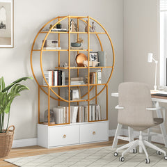 71 Inches 6-Tier Gold Bookshelf with 2 Storage Drawers