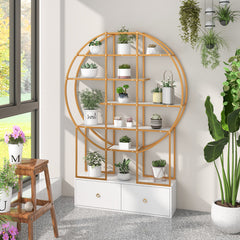 71 Inches 6-Tier Gold Bookshelf with 2 Storage Drawers