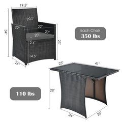 3 Pieces Patio Rattan Furniture Set with Cushion and Sofa Armrest