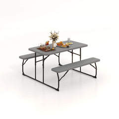 Indoor and Outdoor Folding Picnic Table Bench Set with Wood-like Texture