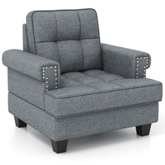 Mid-century Modern Accent Armchair Tufted Linen Club Chair