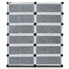 12-Cube DIY Portable Plastic Shoe Rack with 6-Tier Transparent Doors