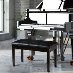 Solid Wood PU Leather Piano Double Storage Keyboard Bench