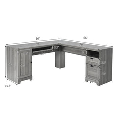 66 x 66 Inch L-Shaped Writing Study Workstation Computer Desk with Drawers