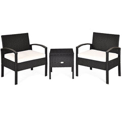 3 Pieces PE Rattan Wicker Sofa Set with Washable and Removable Cushion for Patio