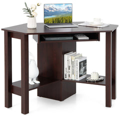 Wooden Study Computer Corner Desk with Keyboard Tray