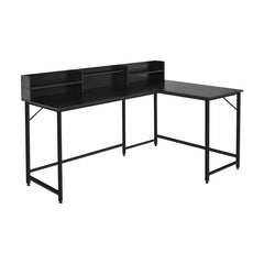 L-Shaped Computer Desk with File Rack and 2 Shelves