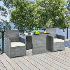3 Pieces Patio Rattan Furniture Set with Cushioned Armrest Sofa