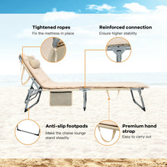 4-Fold Oversize Padded Folding Lounge Chair with Removable Soft Mattress