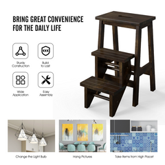 3-in-1 Rubber Wood Step Stool with Convenient Handle
