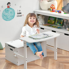 3-in-1 Kids Convertible Storage Bench Wood Activity Table and Chair Set