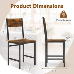 Industrial Kitchen Side Chairs Set of 2 with Metal Legs and Slanted Back