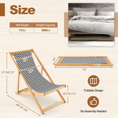 Folding Bamboo Sling Chair with Adjustable Backrest and Canvas