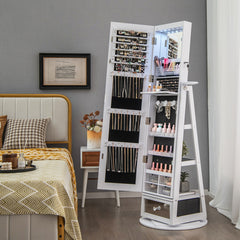 Lockable 360° Swivel Jewelry Cabinet with Full-Length Mirror LED Lights