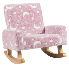 Kids Rocking Chair Upholstered Flannel Children Rocker with Solid Poplar Wood Rocking Feet