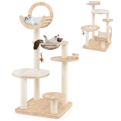 4-in-1 Large Wooden Cat Tower with Space Capsule Nest for Indoor Cats
