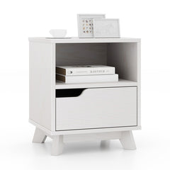 Mid Century Modern Bedside Table with Storage Drawer and Open Shelf