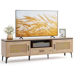 Mid Century Modern Entertainment Center with 2 Cabinets and Storage Drawer