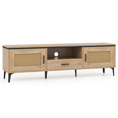 Mid Century Modern Entertainment Center with 2 Cabinets and Storage Drawer