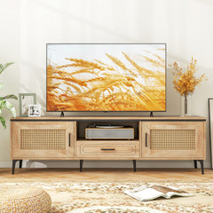 Mid Century Modern Entertainment Center with 2 Cabinets and Storage Drawer