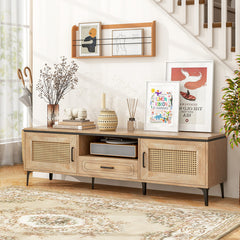 Mid Century Modern Entertainment Center with 2 Cabinets and Storage Drawer