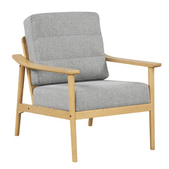 Modern Accent Chair with Rubber Wood Armrests and Legs for Living Room