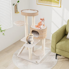 Modern Cat Tree for Indoor Cats with Cattail Fluff Condo and Top Perch