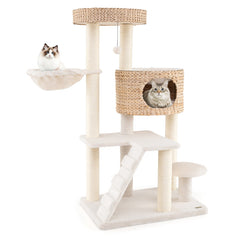 Modern Cat Tree for Indoor Cats with Cattail Fluff Condo and Top Perch