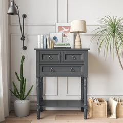 Narrow Entryway Console Table with 3 Storage Drawers and Open Bottom Shelf