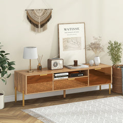 Mirrored TV Stand for TV up to 65 Inch with Spacious Tabletop and 2 Storage Cabinets
